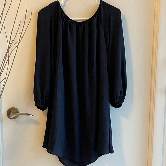Off-the-shoulder, navy blue swing dress (Ecote - from Urban Outfitters) - Picture 2 of 5